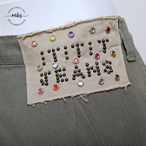 NWT !It Jeans Beads Studded High Rise Jeweled Wide Leg Drawstring Pants - Picture 7 of 11